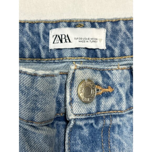 Zara High-Waisted Wide-Leg Light Blue Jeans Womens 6 Raw Hem READ - Picture 7 of 8